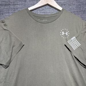Under Armour Shirt Men's XL Olive Green Short Sleeve USA Heatgear Loose Freedom